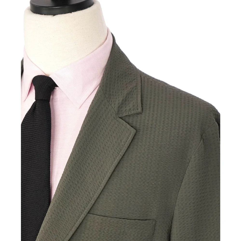 $895 EMPORIO ARMANI - Dark Green Seersucker Blazer - 40